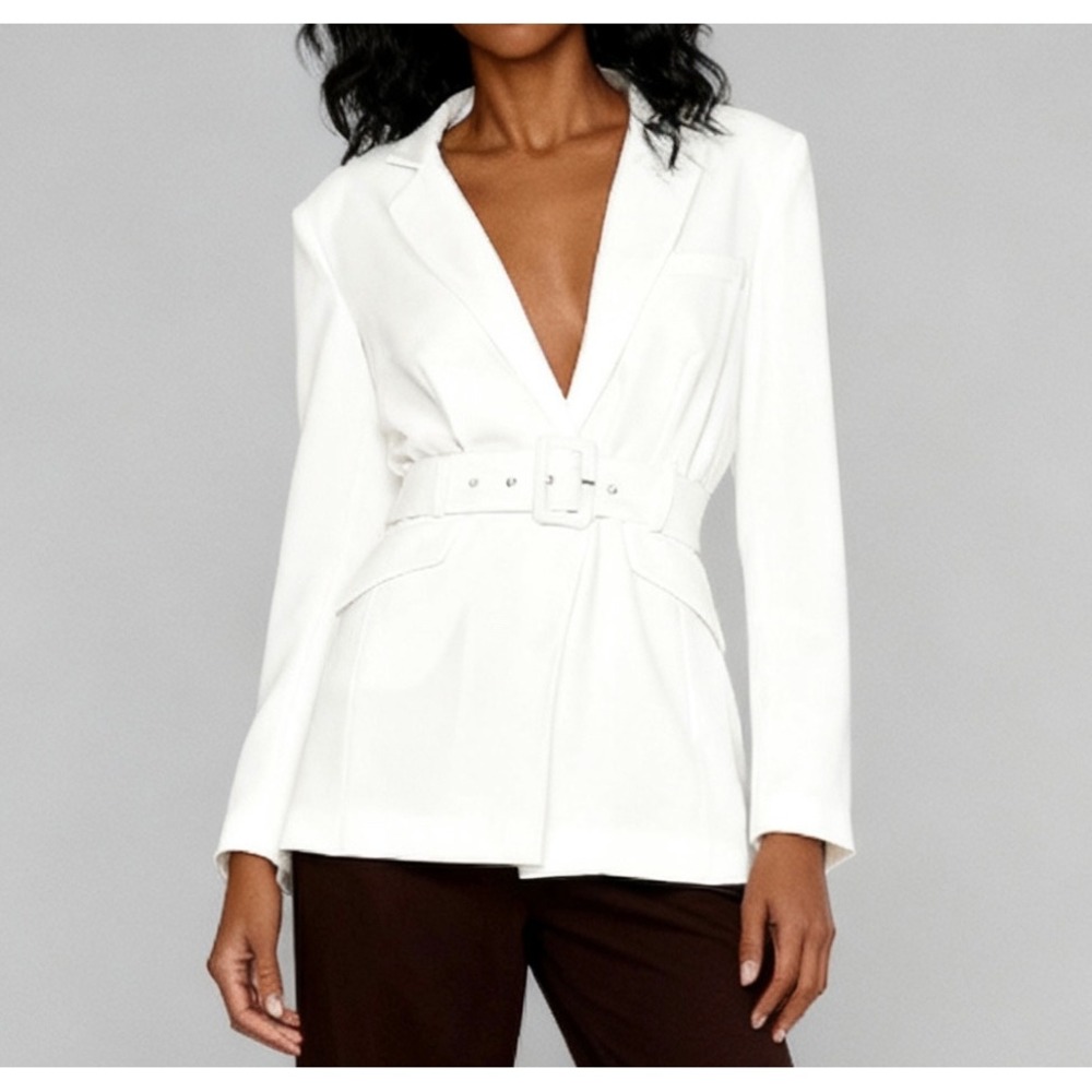 NBD Niko Blazer Long Belted White Career Wedding Streetwear Revolve size XS